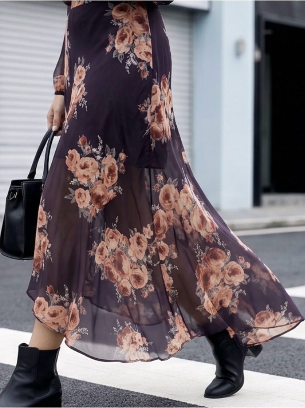 Vintage XLDaiquiri  Floral Maxi Long brown, orange, green sheer elegant skirt